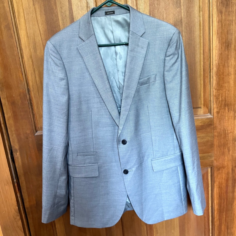 J Ferrar Mens Slim Sharkskin Blazer Jacket Light Blue Grey Two Button Notch 40R